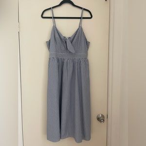 Joyful Days Blue Striped Knotted Front Midi Dress With Pockets